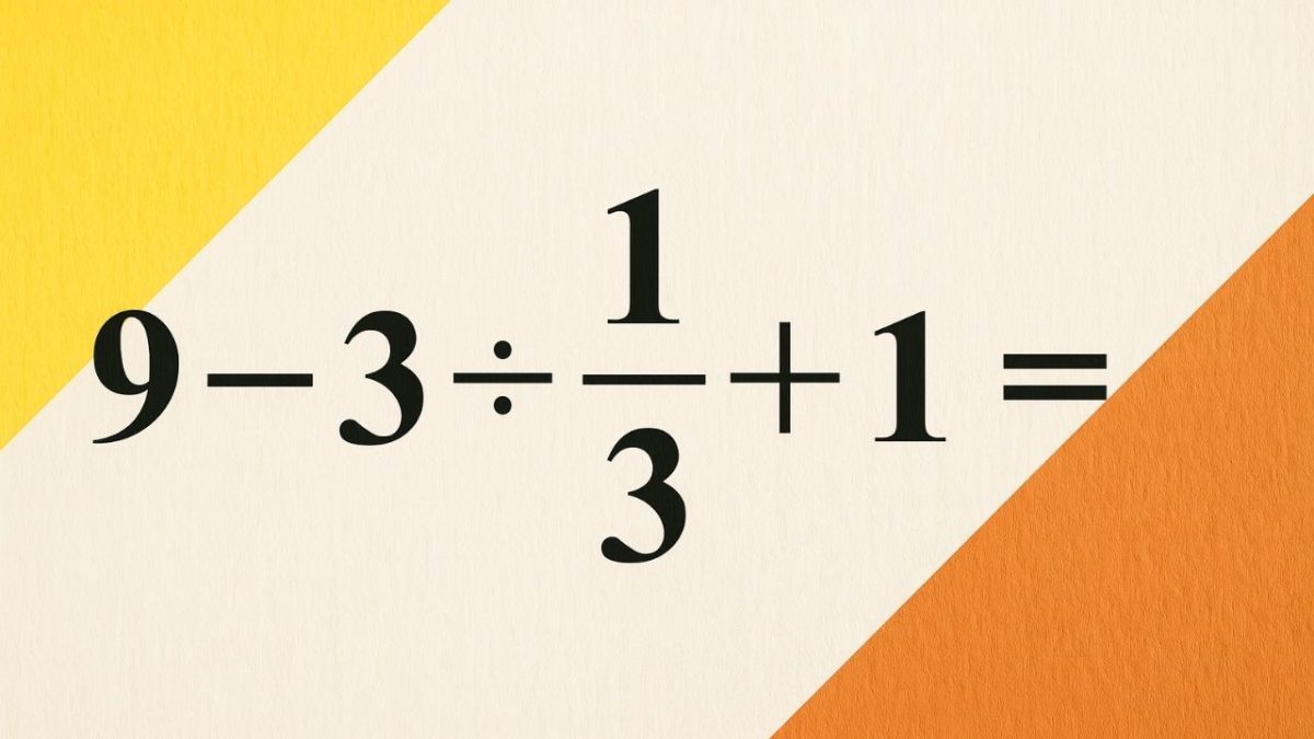 Matematická rovnica: 9 - 3 ÷ 1/3 + 1; úlohou je určiť správny výsledok.
