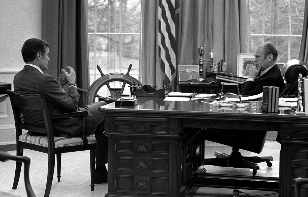 President Ford meets with CIA Director designate George Bush NARA 7141445