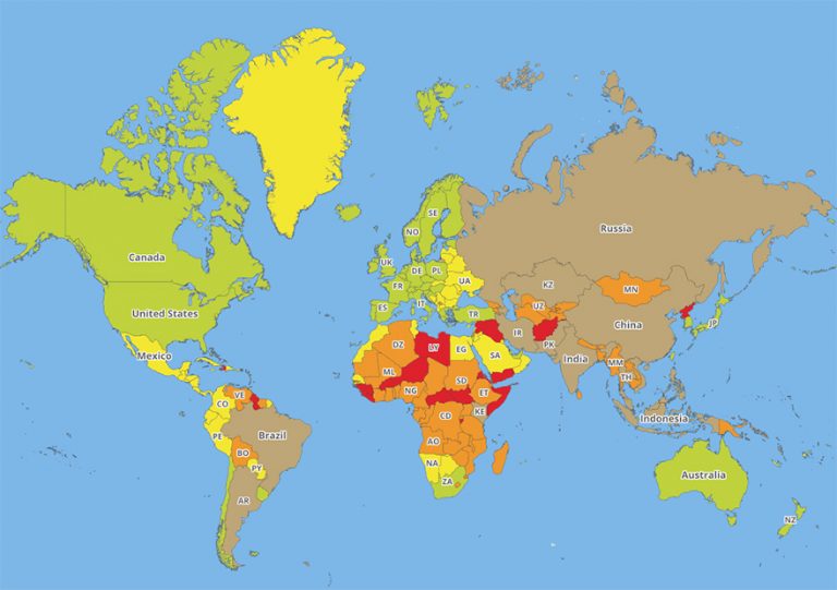 Táto mapa najnebezpečnejších krajín pre rok 2018 možno zmení vaše najbližšie cestovateľské plány