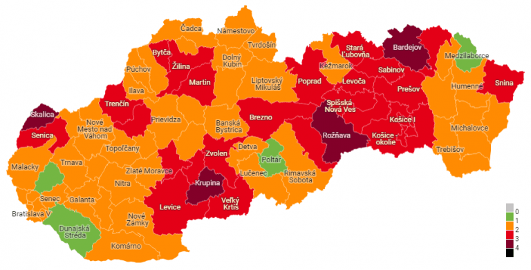 Nový Covid automat bude platný od 20. septembra. V bordovej fáze sa budú nachádzať 4 okresy