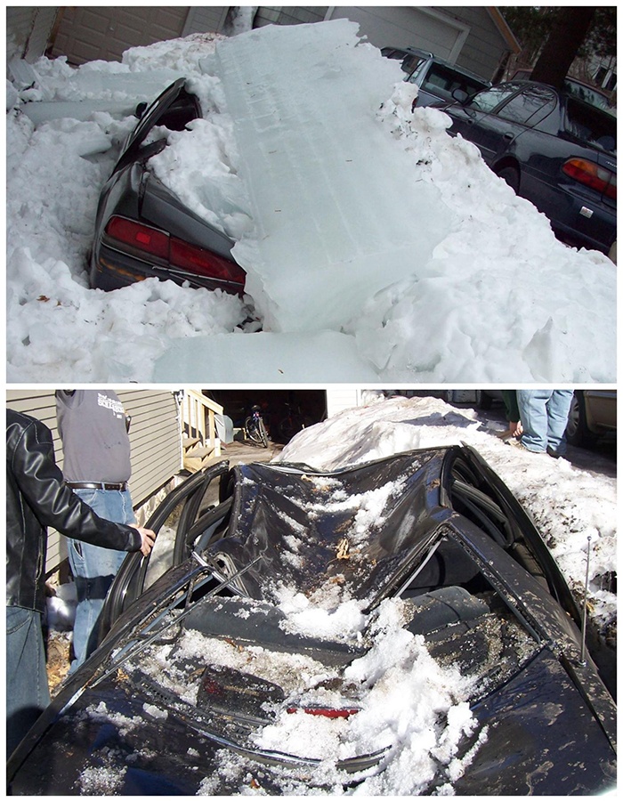 car damaged by snow