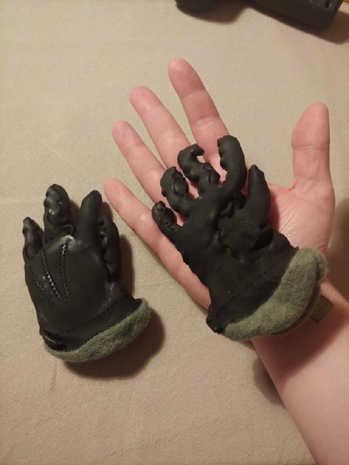shrunken leather gloves after machine wash