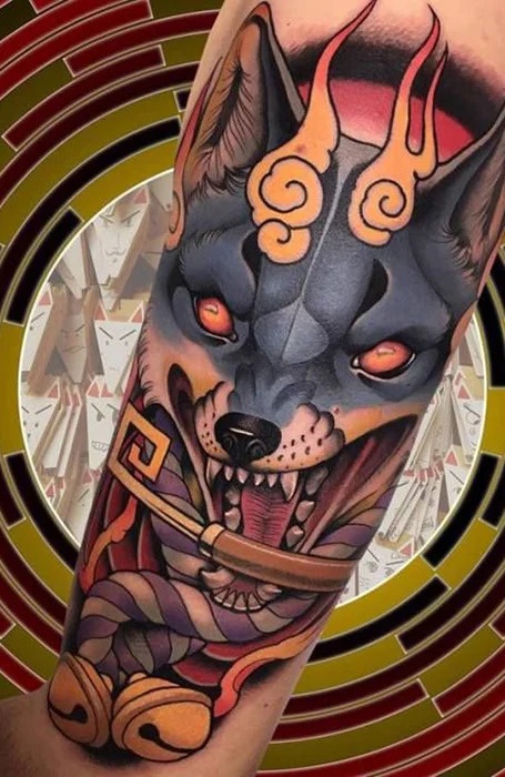 Japonské tetovanie vlka na ruku