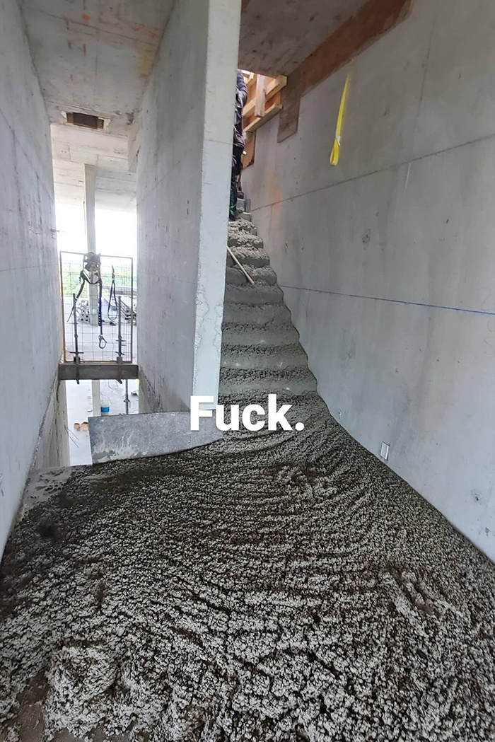things gone wrong construction site stairs cement dripping