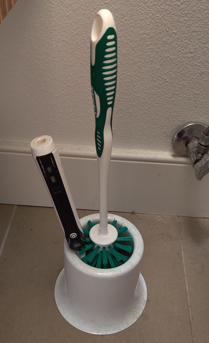 things gone wrong electric toothbrush inside toilet brush holder