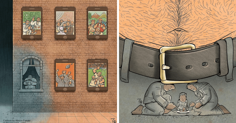15 ilustrácií umelca, ktorý ilustruje problémy modernej spoločnosti.