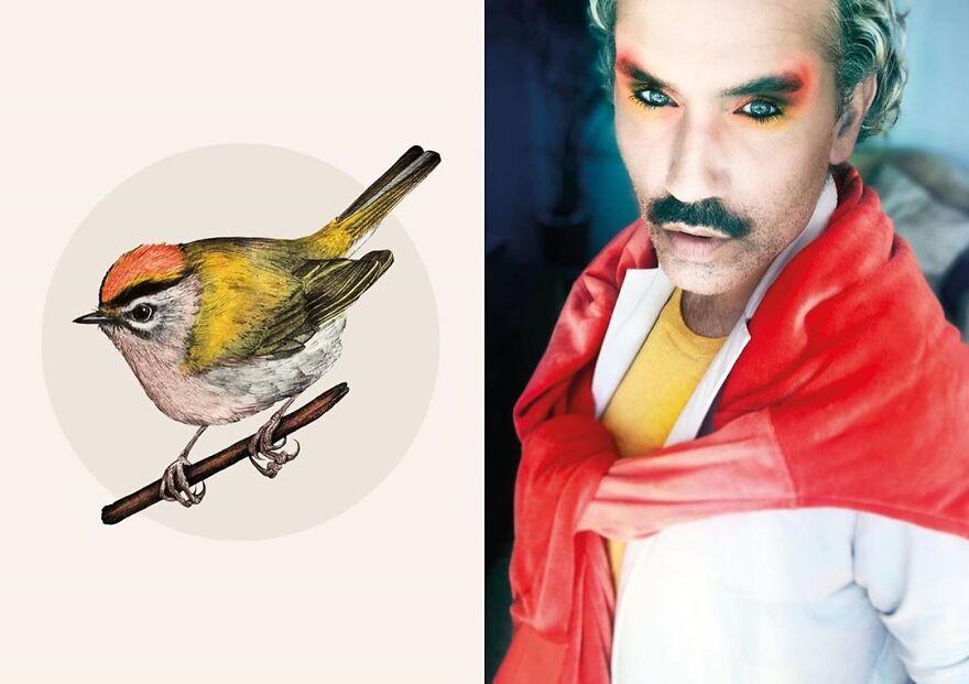 Artist draws birds in Lockdown and gently references them with fashion and makeup 5f8ea4aab7efd 880