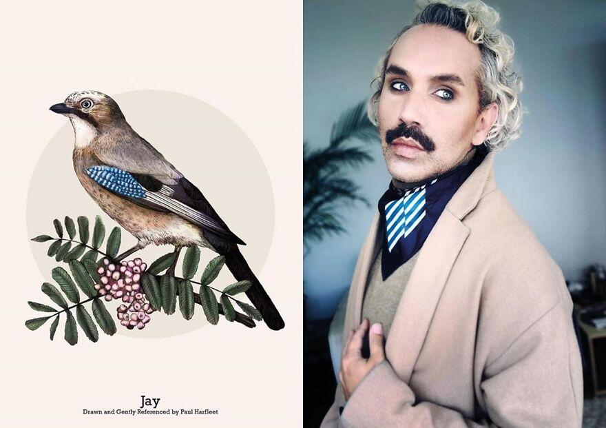 Artist draws birds in Lockdown and gently references them with fashion and makeup 5f8ea4b40178f 880