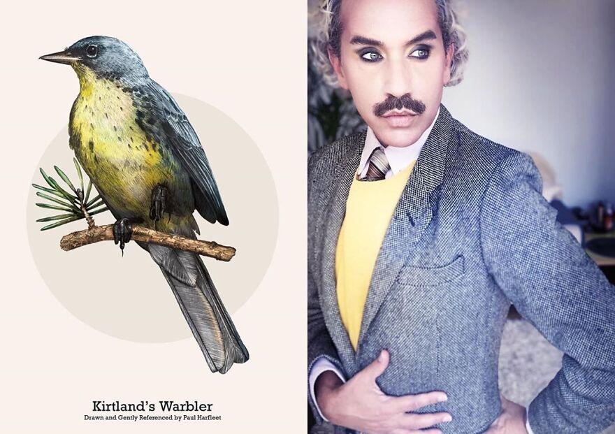 Artist draws birds in Lockdown and gently references them with fashion and makeup 5f8ea4b8bd76d 880