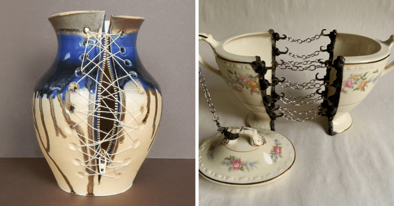 Umelec premieňa rozbitý porcelán na nové dekoračné výrobky. Tu sú jeho výtvory