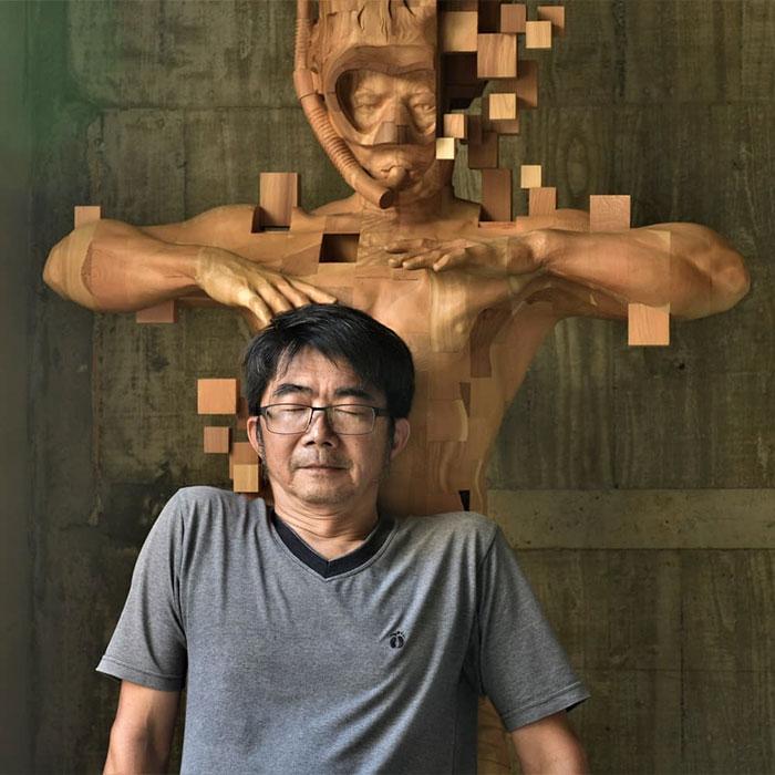 pixelated wooden sculptures hsu tung 4