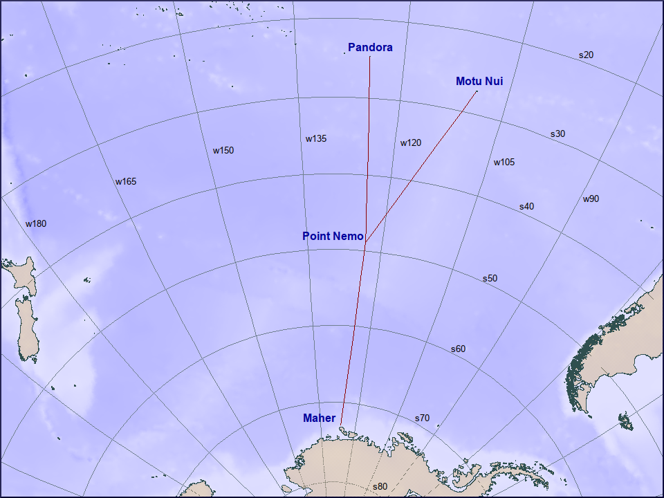 Location of Point Nemo in the South Pacific Ocean