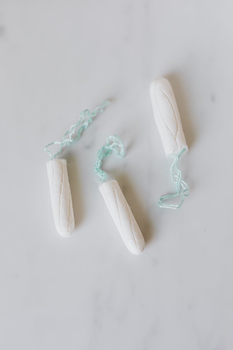 Set of tampons on white surface