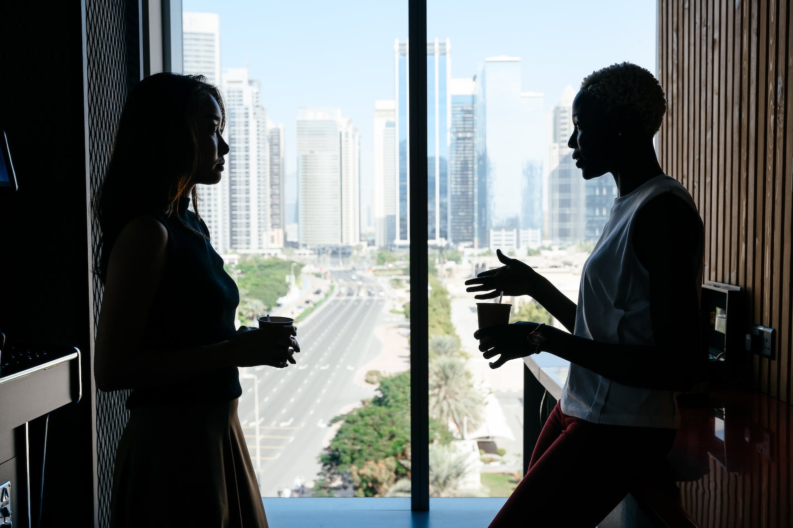 Multiethnic women talking about business project in modern office