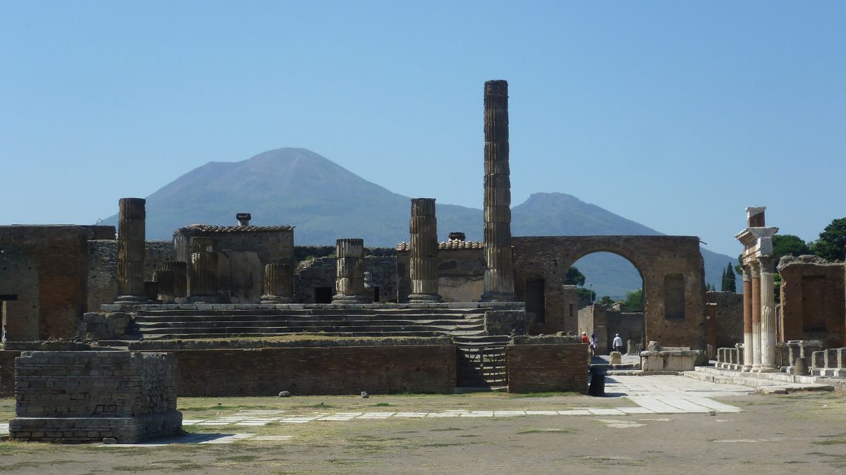 Ruins of Pompeii showing Mount Vesuvius