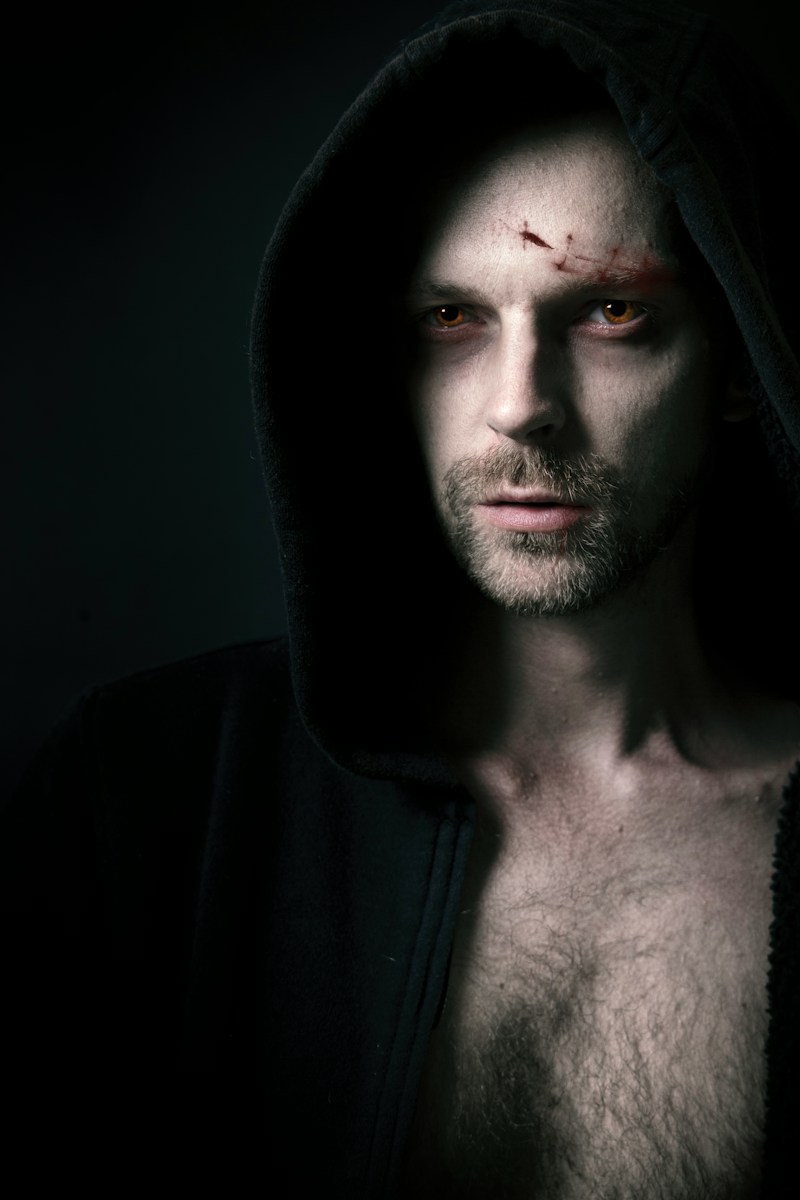 man in black hoodie with black beard