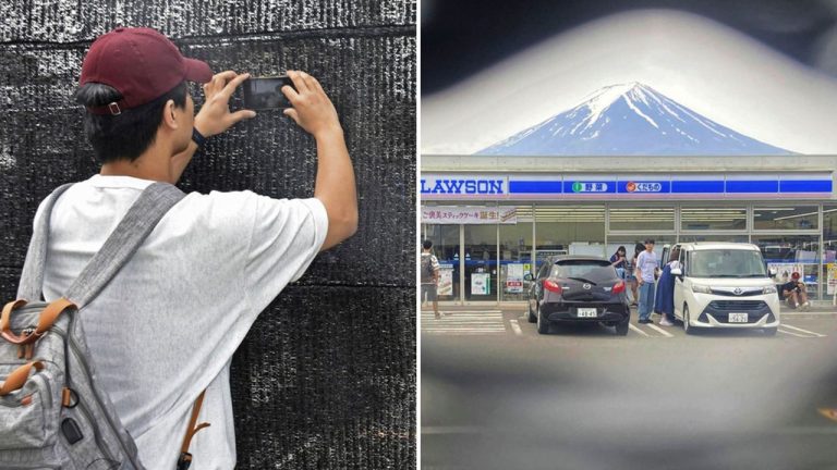 Čierna bariéra zastavuje turistov od fotenia ikonickej hory Fudži v Japonsku