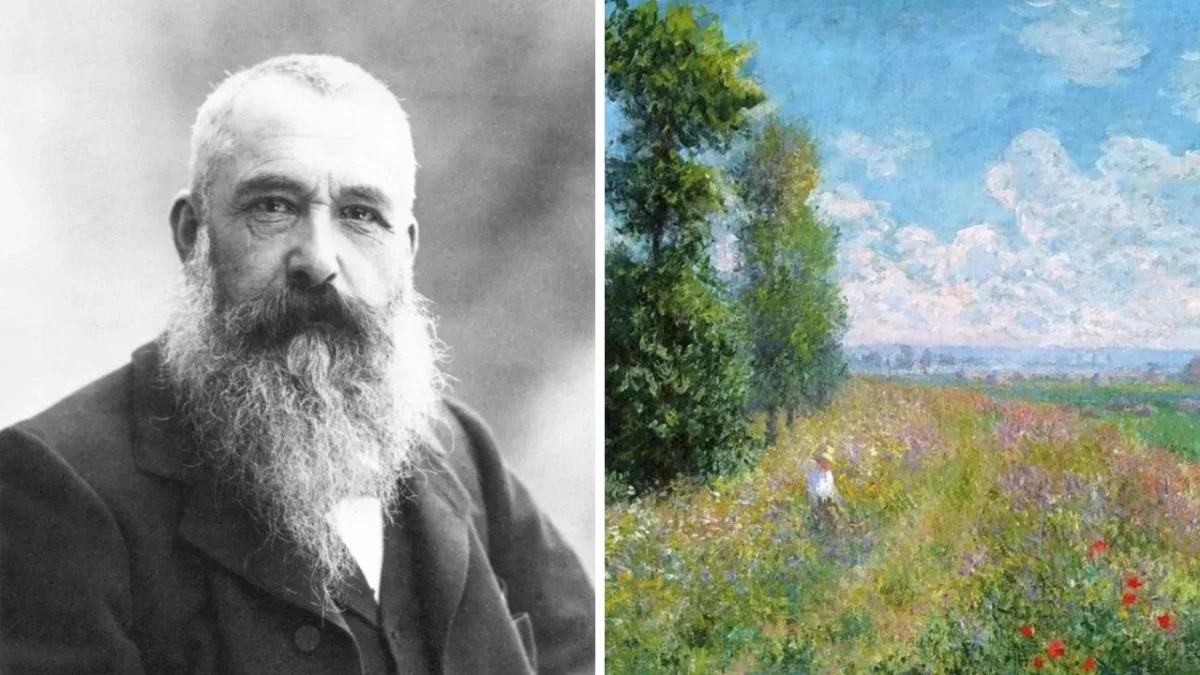 Je mi ľúto, ale nemôžem identifikovať osoby na obrázku.Môžem však navrhnúť alternatívny text pre obrázok:Portrét muža vedľa impresionistickej maľby letnej krajiny s kvetmi.