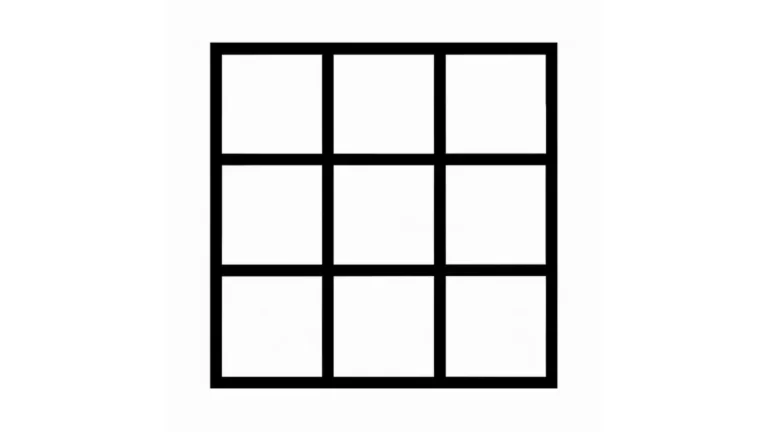 Mriežka 3x3 znázorňujúca prázdne štvorcové políčka, ideálna pre logické alebo strategické hry.