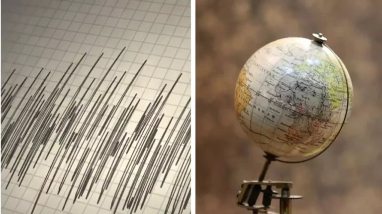 Seizmografická krivka a glóbus ukazujúce pohyby Zeme a geografické súvislosti.