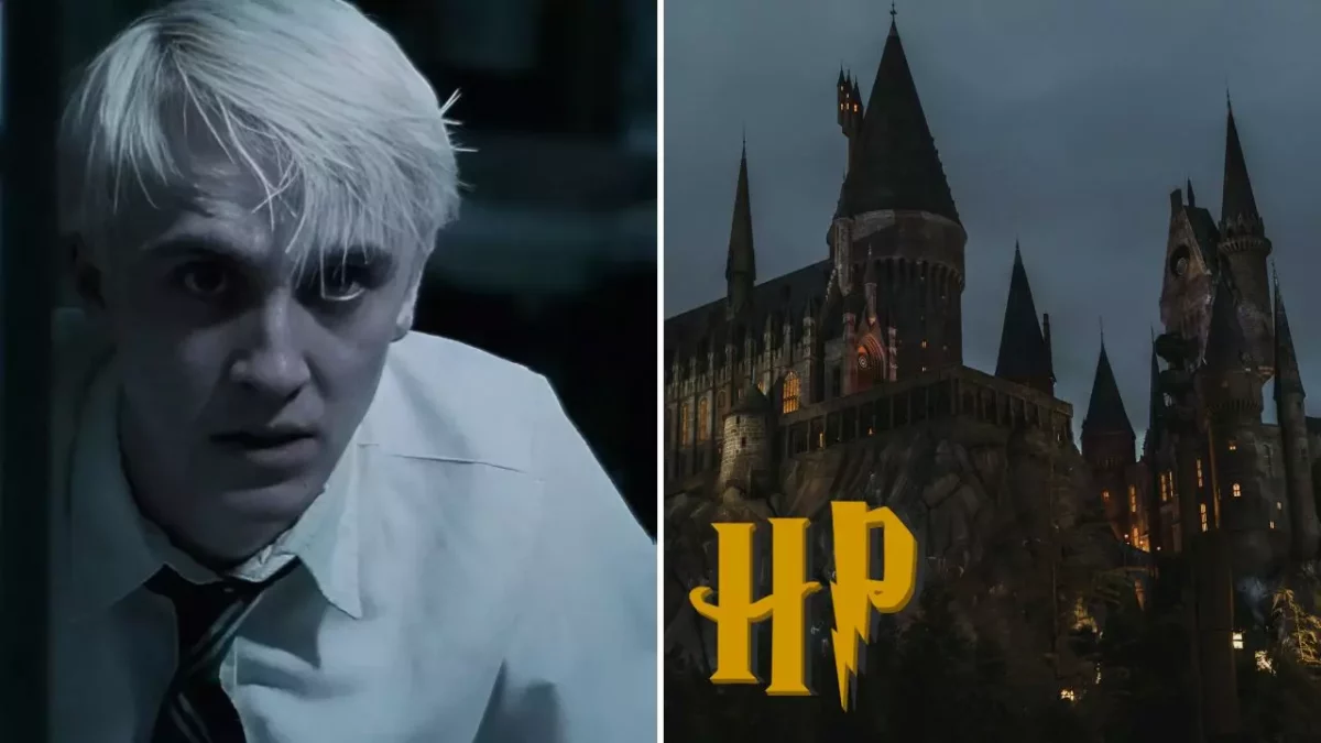 Mladý čarodejník a hrad v noci, magická atmosféra filmového sveta.