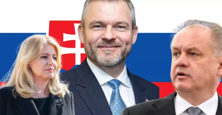 Slovenskí politickí lídri pred vlajkou Slovenska v diskusii na tému národných záležitostí.