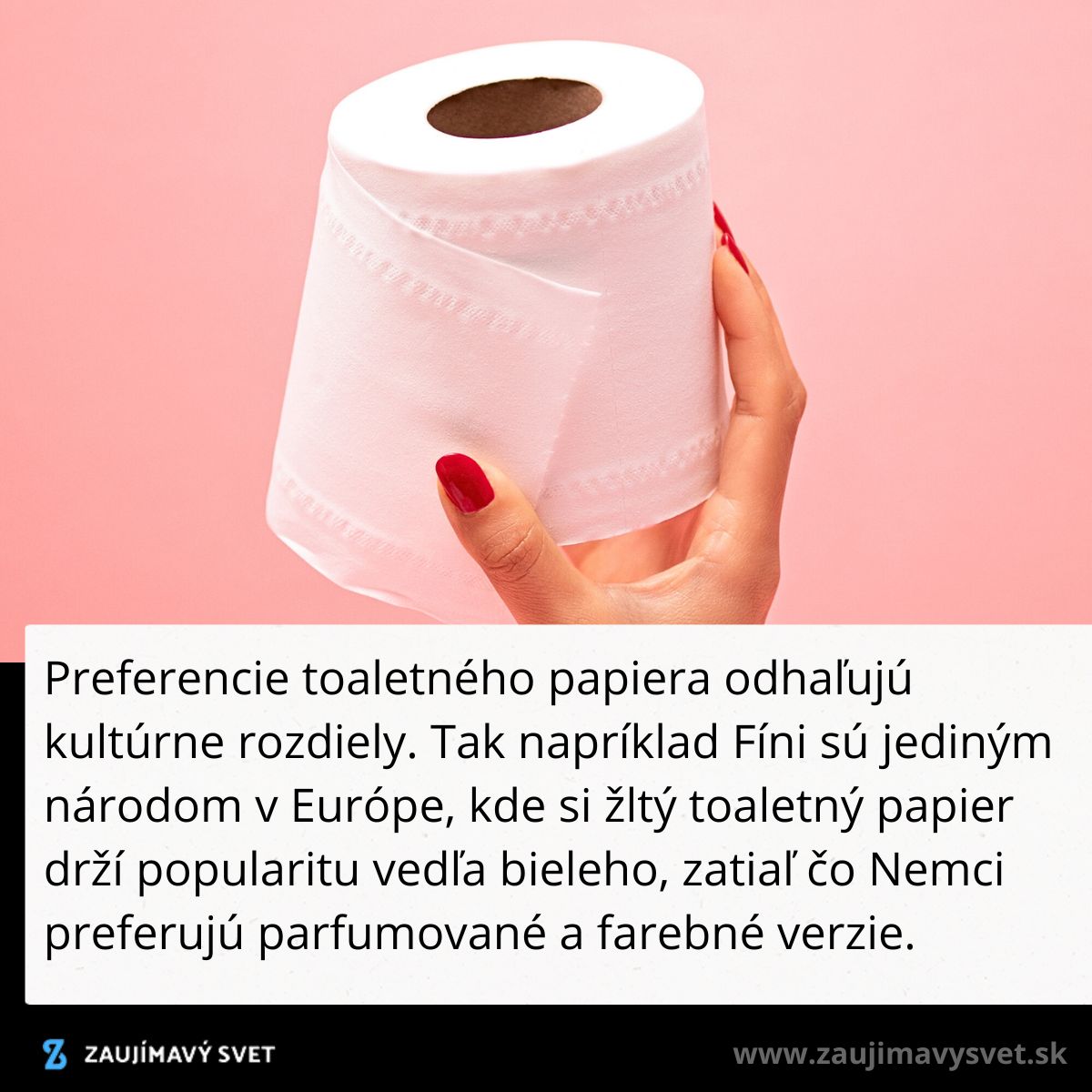 Ruka držiaca kotúč bieleho toaletného papiera na ružovom pozadí.