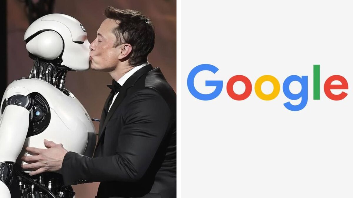 Ľudská postava bozkáva robota a vedľa je logo spoločnosti Google.
