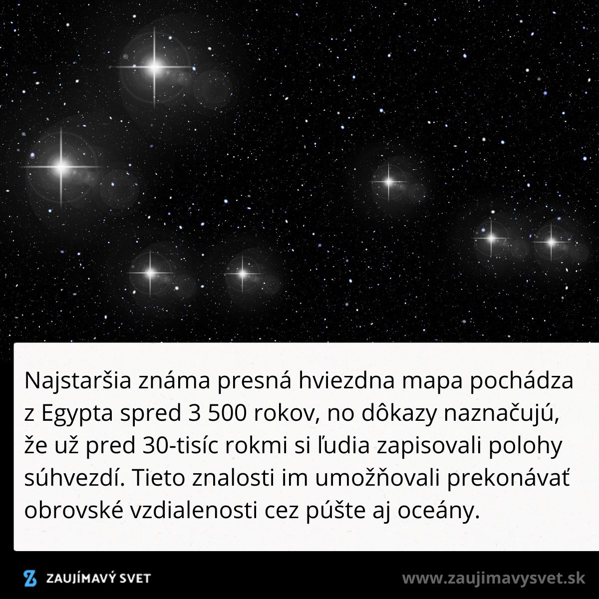 Hviezdna obloha s textom o starovekých mapách súhvezdí a ich využití pre navigáciu púšťami a oceánmi.