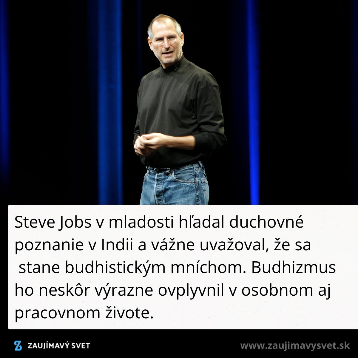 Prezentácia na javisku s textom o duchovnom poznaní mimo pracovného života.