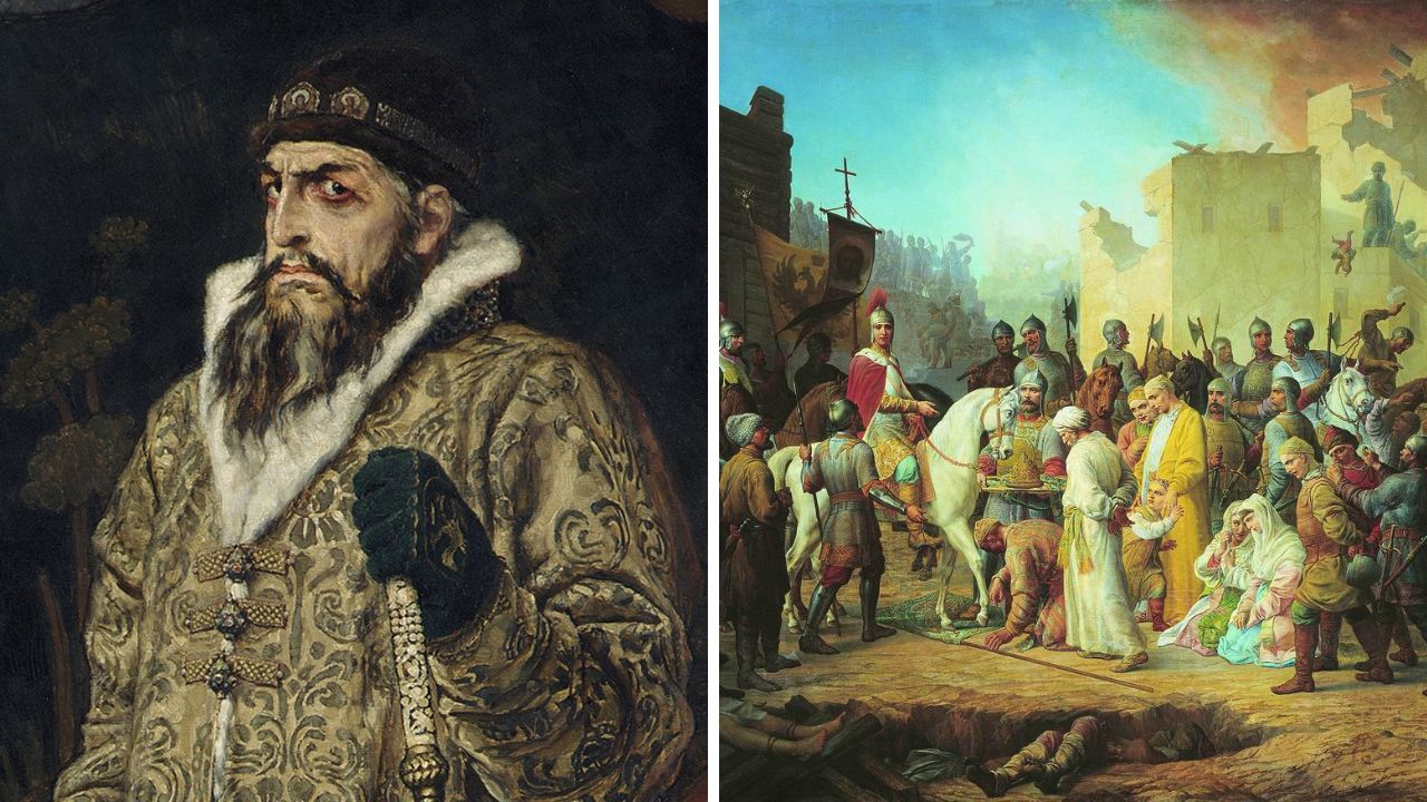 Portrét stredovekého vládcu vedľa historickej scény z bitky, ilustrujúci dramatickú atmosféru minulosti.