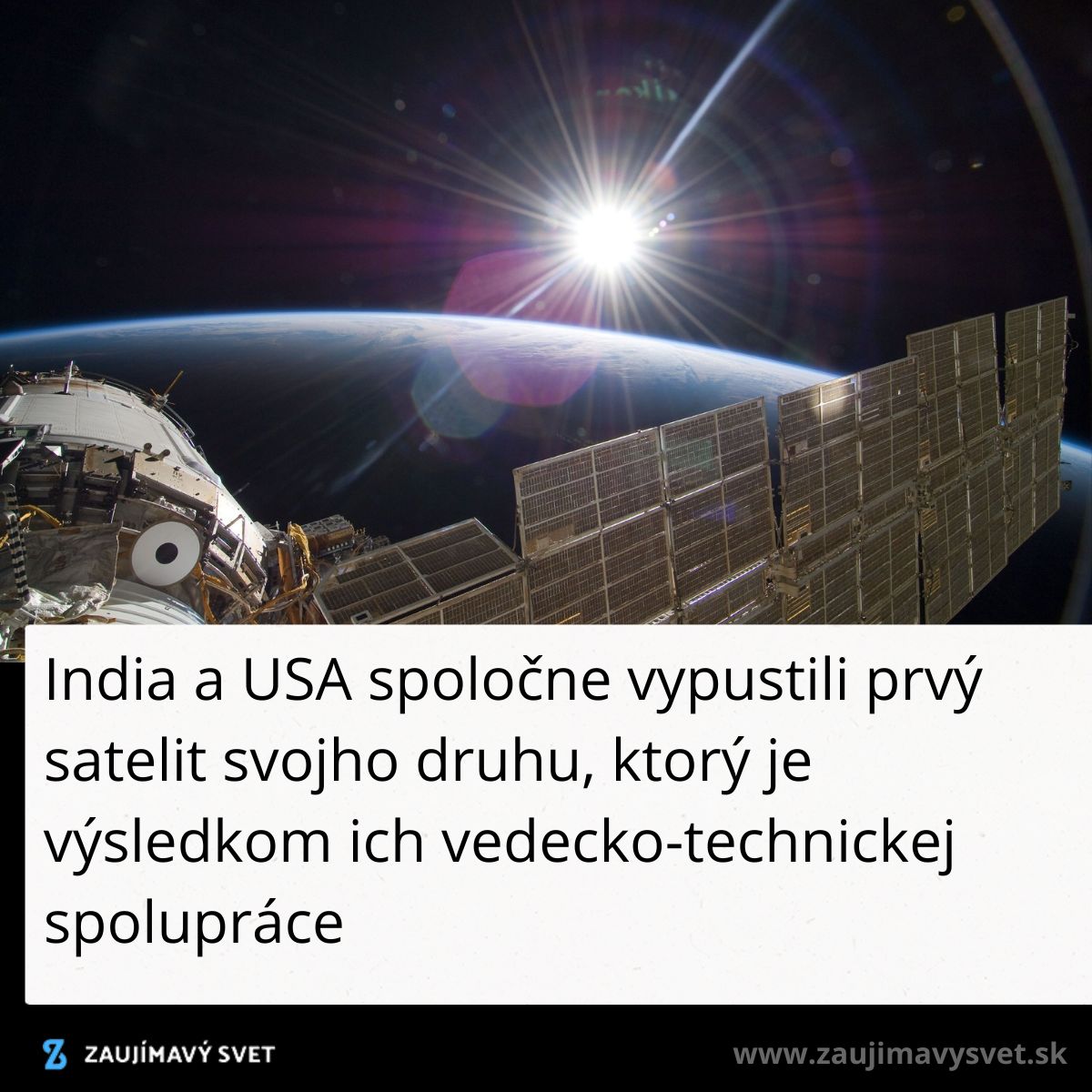 Satelit vo vesmíre s planétou Zem v pozadí, symbol vedeckej spolupráce Indie a USA.