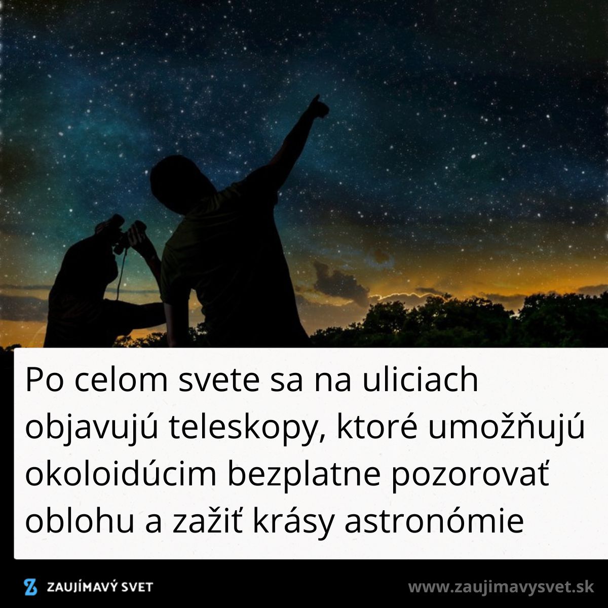 Dve osoby pozorujú hviezdnu oblohu s ďalekohľadom za súmraku, využívajúc krásy nočnej astronómie.