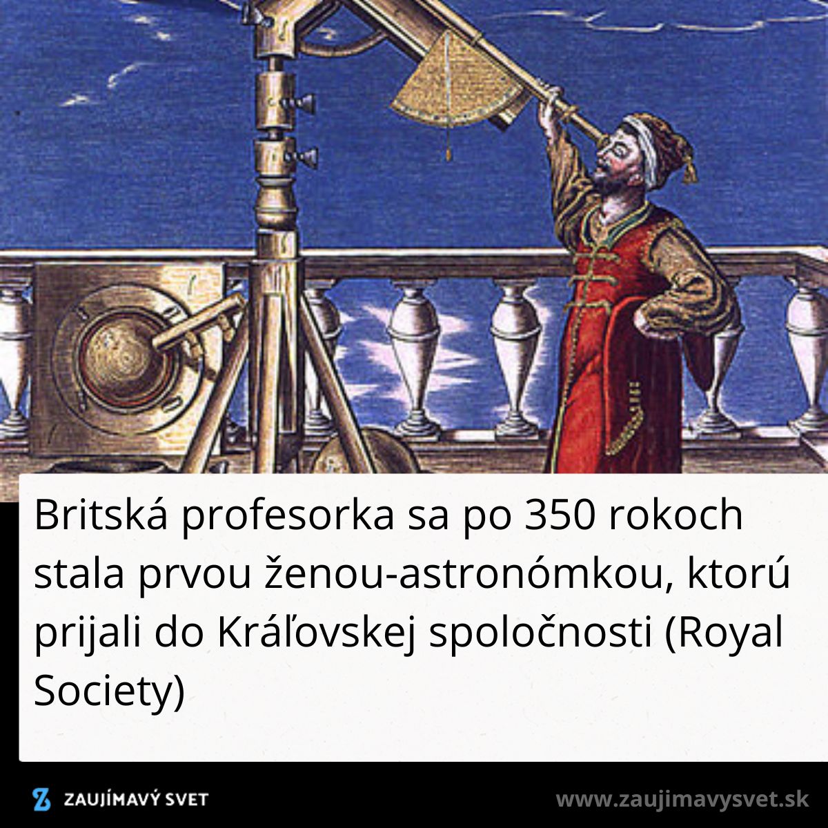 Astronóm pozorujúci oblohu ďalekohľadom na balkóne, historický pohľad na astronómiu.