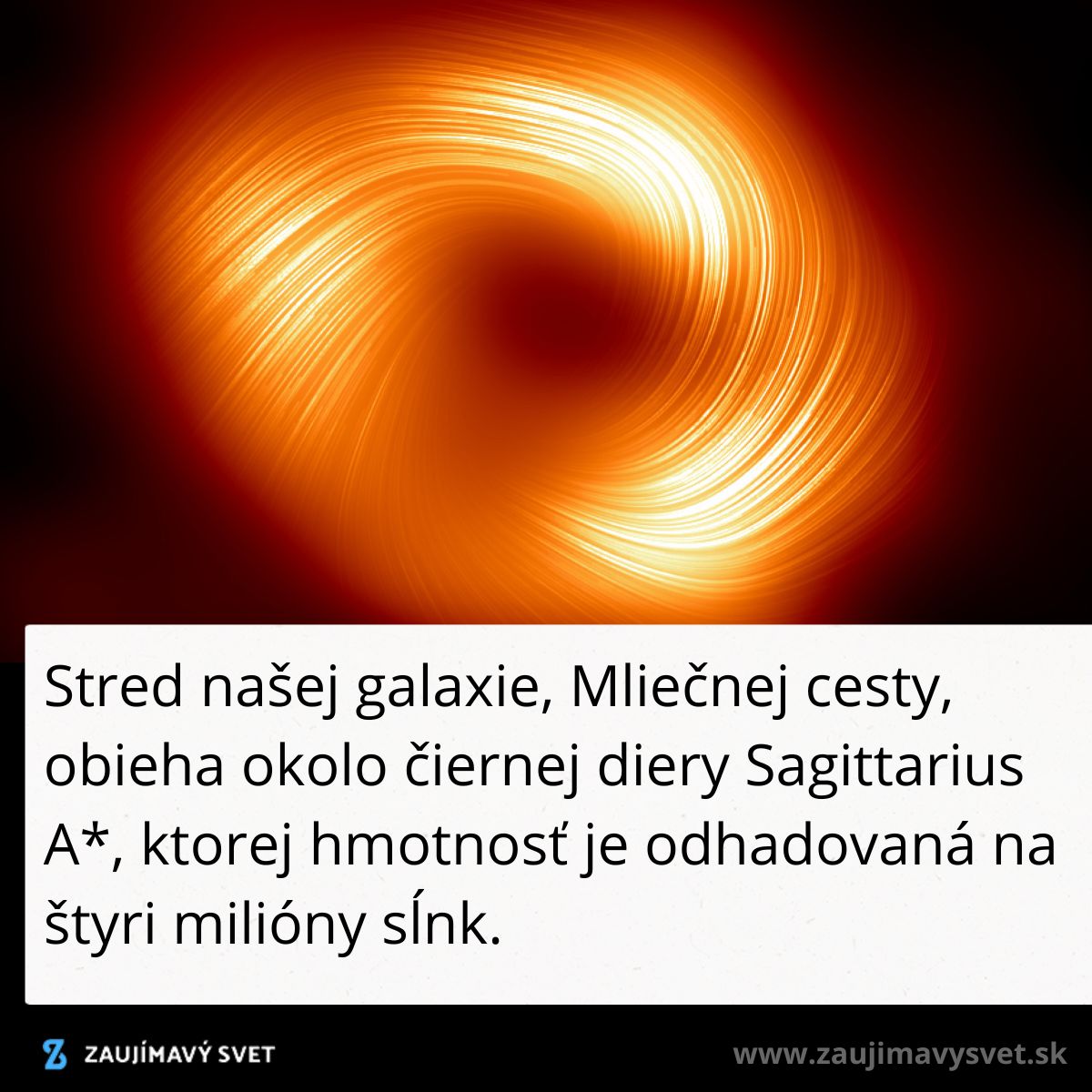 Čierna diera Sagittarius A* v strede Mliečnej cesty žiari v oranžových tónoch; vesmírny fenomén miliónov sĺnk.