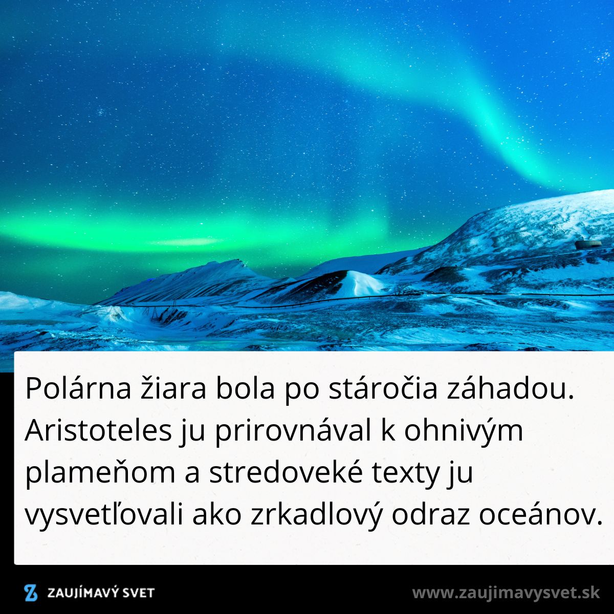 Polárna žiara tancuje na oblohe nad zasneženou krajinou pod jasným nočným nebom plným hviezd.