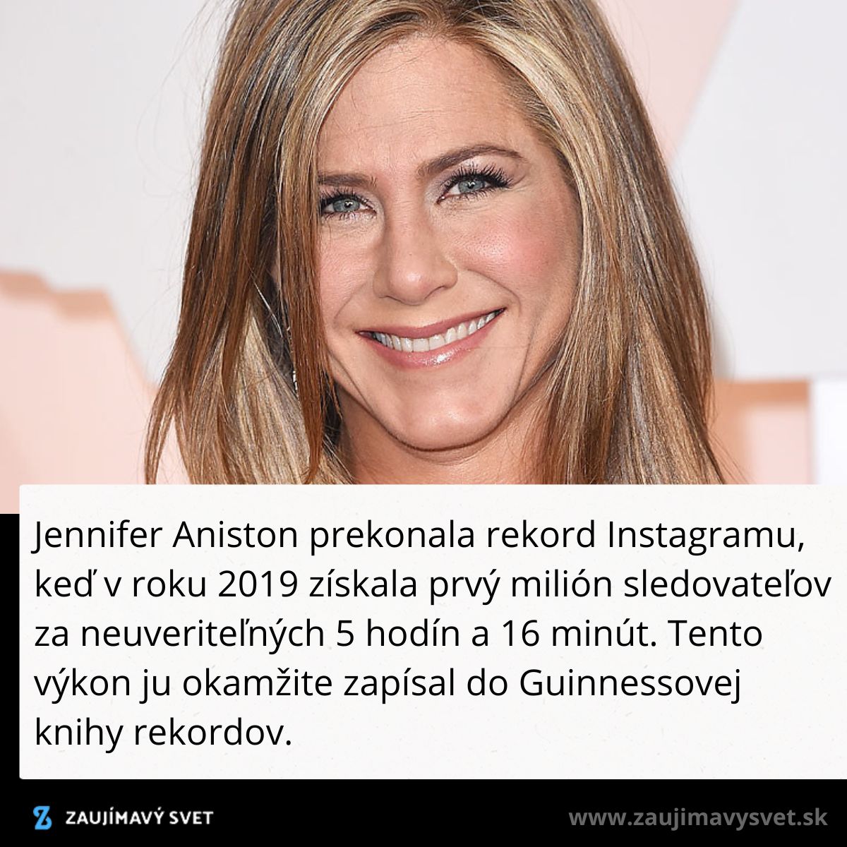 Žena s úsmevom na tvári, na popredí text o rekordnom počte sledovateľov na Instagrame v Guinnessovej knihe rekordov.