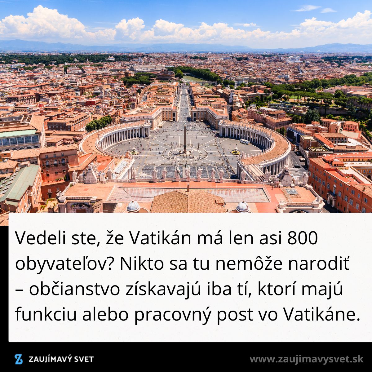 Letecký pohľad na Vatikán so známym námestím sv. Petra a okolitými historickými budovami za slnečného dňa.