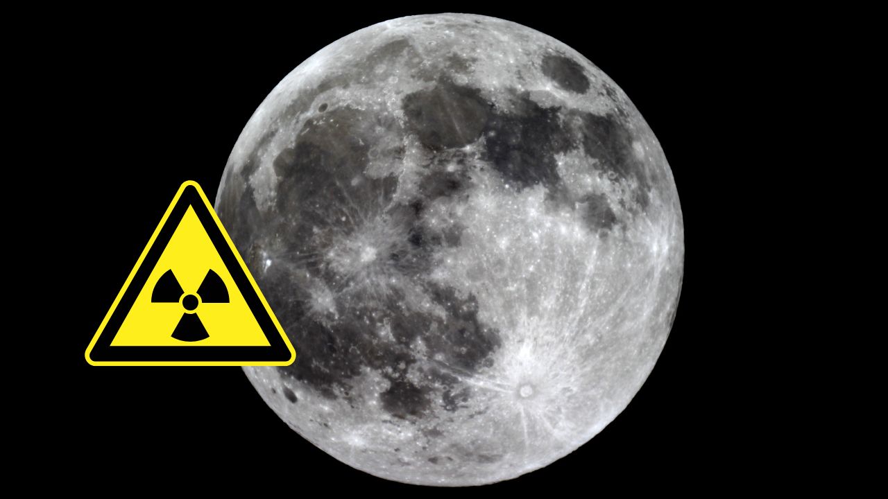 Mesiac s radiáciou: Výstražný symbol radiácie prekryto na povrchu mesiaca.