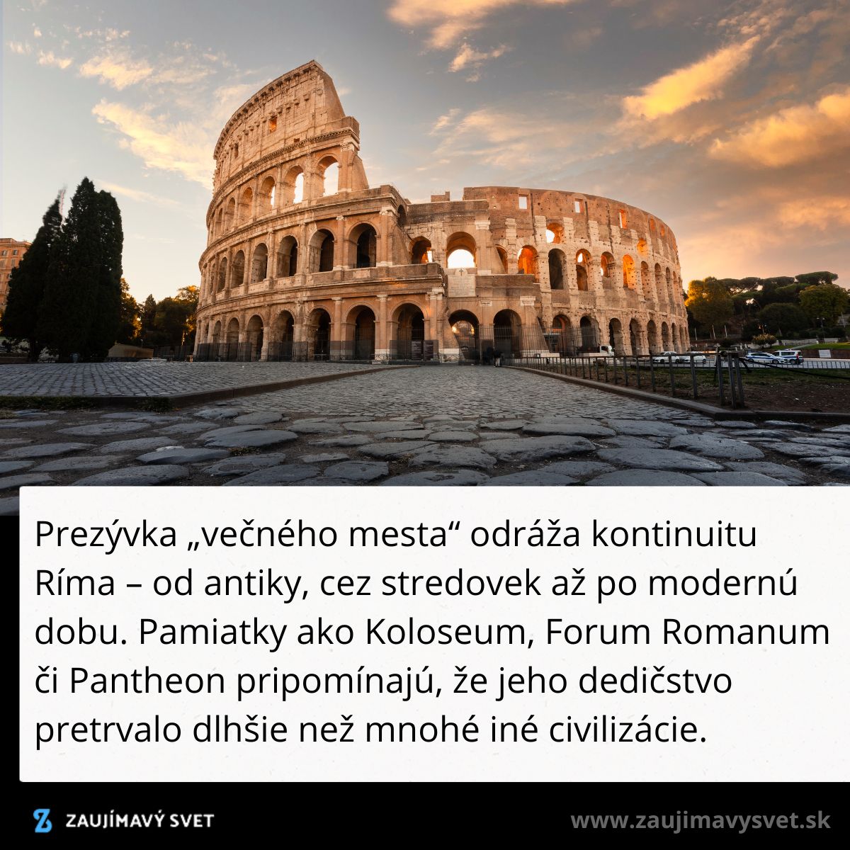 Koloseum v Ríme za súmraku, symbol večného mesta a jeho historického dedičstva.