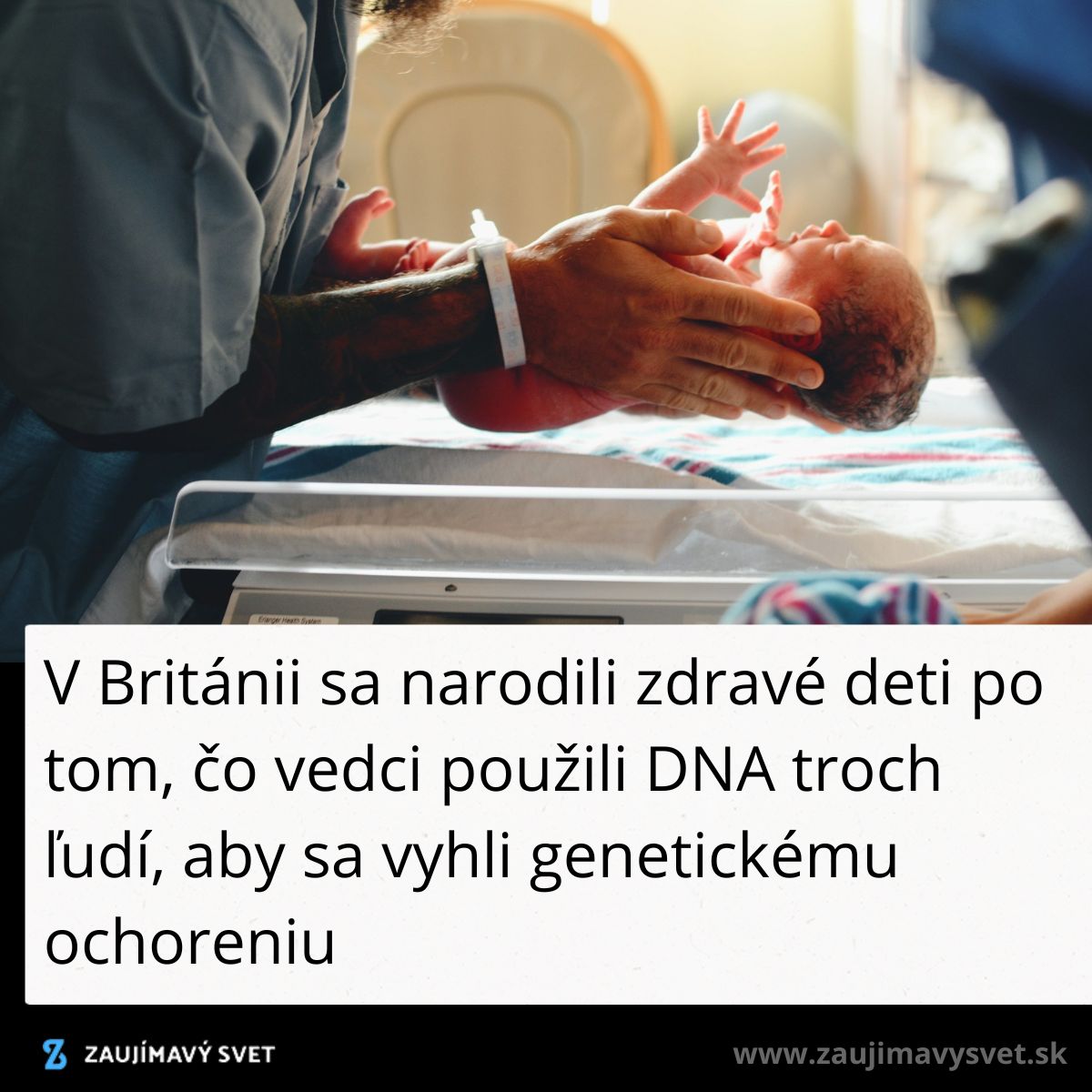 Novorodenec v nemocnici držiaci sa za ručičky so zdravotníkom po úspešnej genetickej terapii v Británii.
