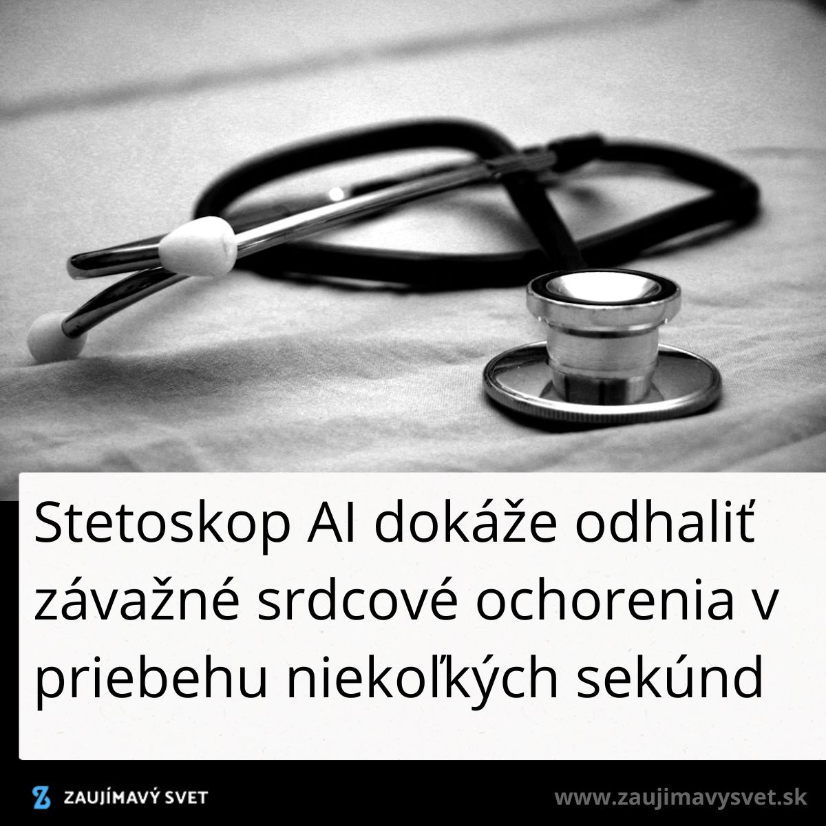 Stetoskop s umelou inteligenciou na šedej textílii, schopný rýchlej diagnostiky srdcových ochorení.