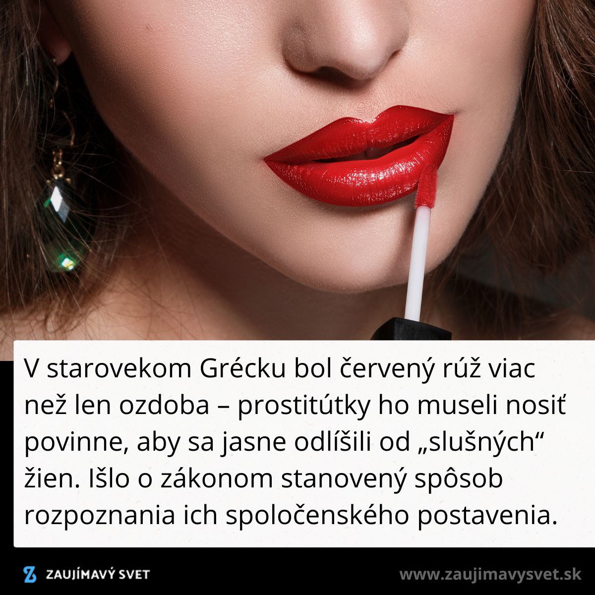 Žena s červeným rúžom ukazuje historický význam farby v starovekom Grécku na spoločenské rozpoznanie žien.