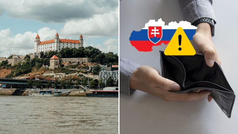 Bratislavský hrad a prázdna peňaženka symbolizujú ekonomické výzvy na Slovensku.