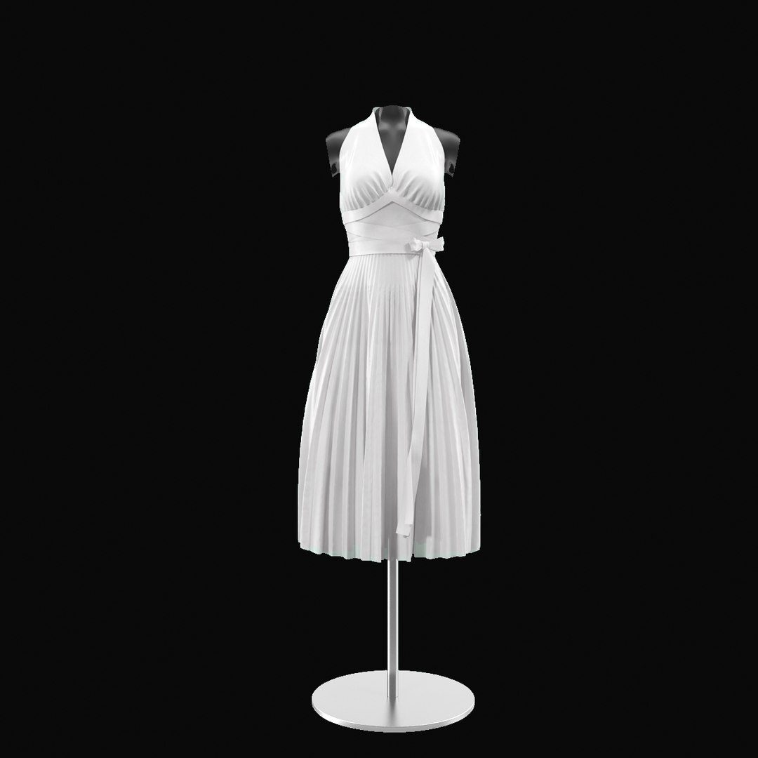 Biele vintage šaty bez ramienok na figuríne, plisé sukňa, elegantný dizajn.