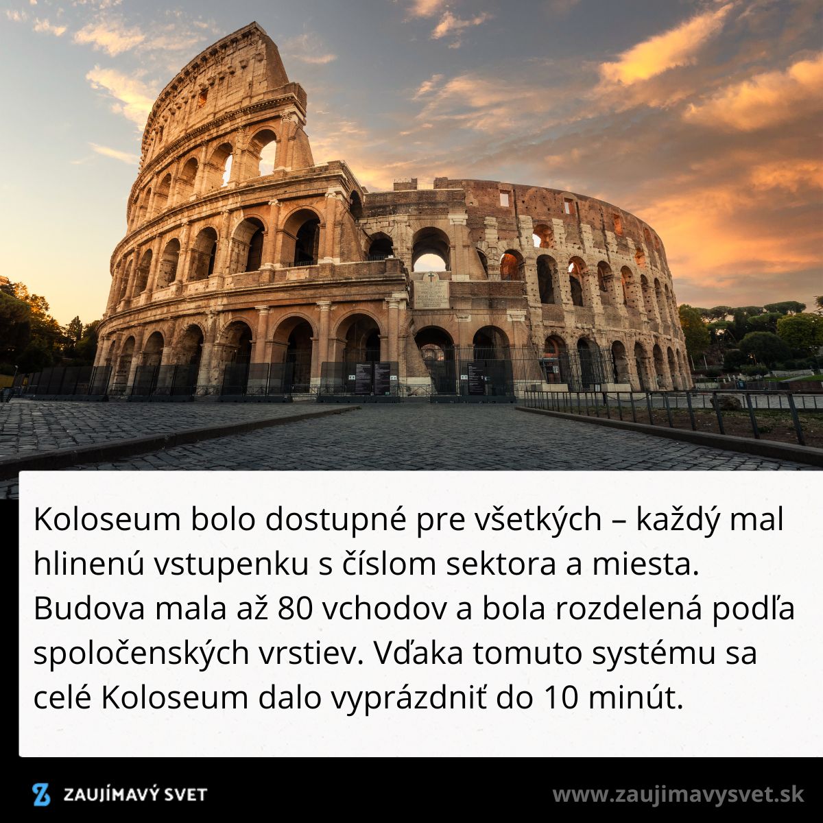 Koloseum v Ríme osvietené večerným slnkom, symbol historickej architektúry a rímskej kultúry.
