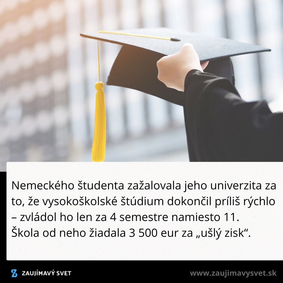 Študent s akademickou čiapkou, škola ho žalovala za príliš rýchle dokončenie štúdia za štyri semestre.