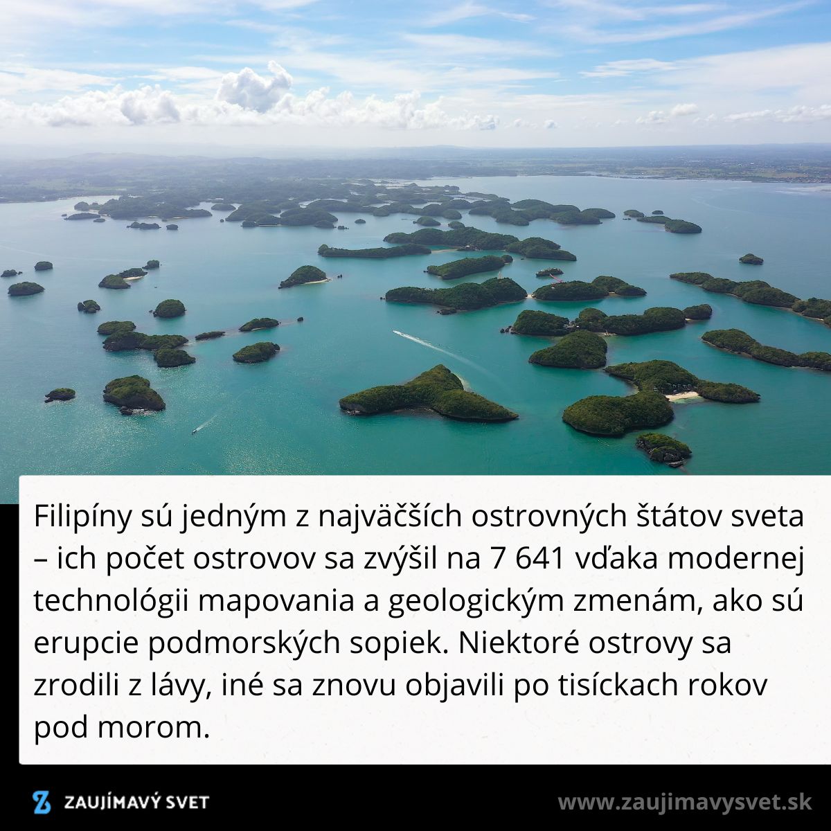 Letecký pohľad na početné filipínske ostrovy, obklopené tyrkysovým morom a pod jasnou oblohou.