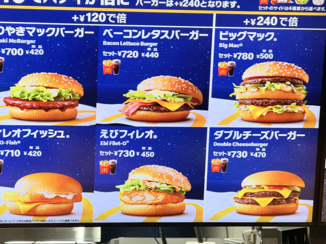 Menu rýchleho občerstvenia s ponukou burgerov a cien.