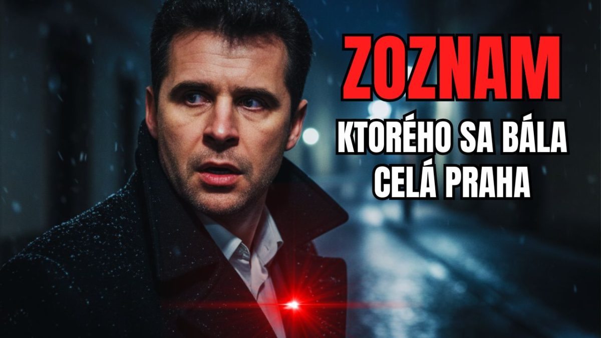 Frantisek Mrazek v tmavom kabáte na nočnej ulici, text: Zoznam, ktorého sa bála celá Praha.